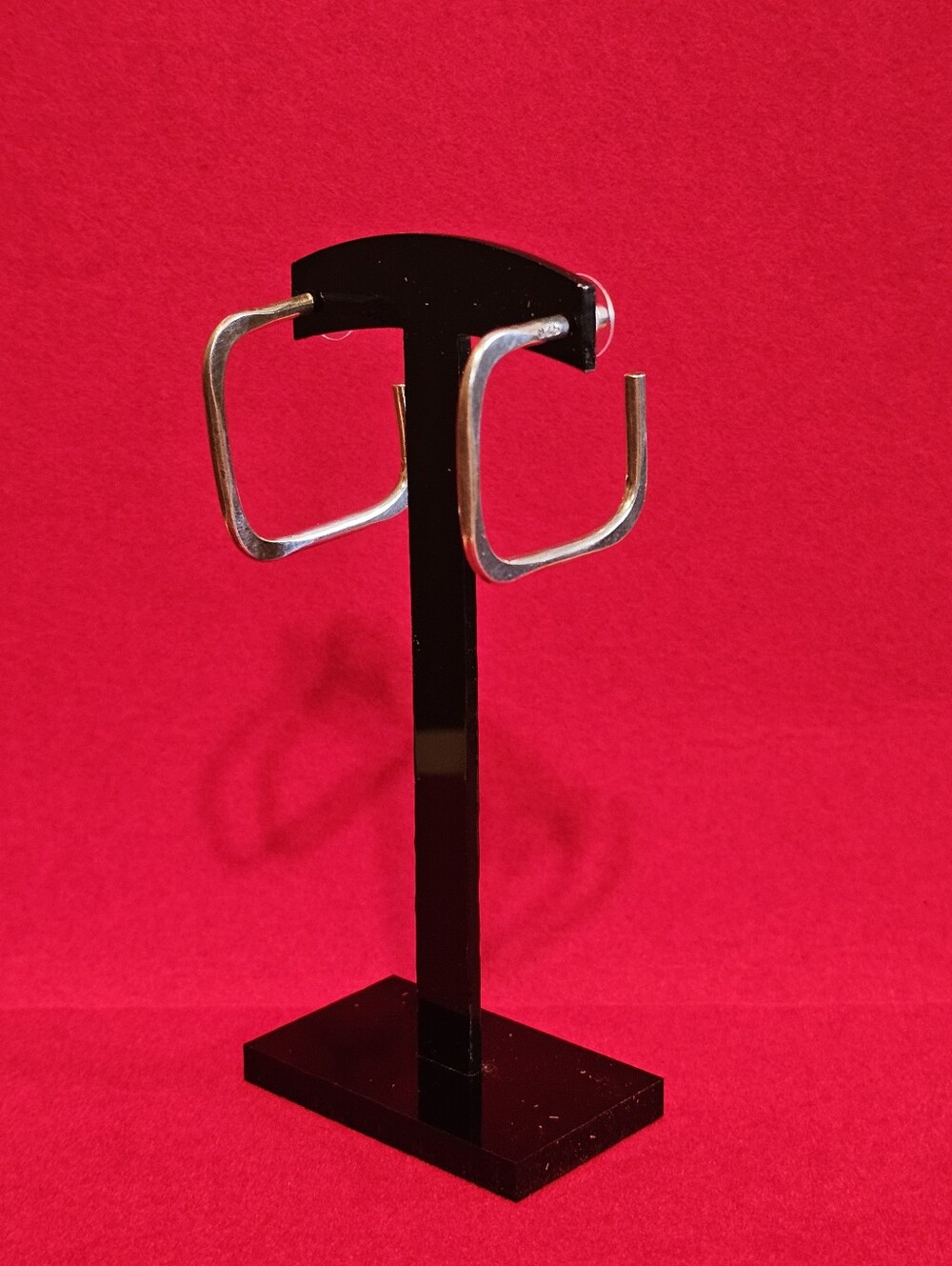 Silver Square Hoop Earrings; Stamped 925 - Women Accessories